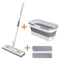 Flat Squeeze Mop with Folding Bucket Hand Free Washing Microfiber Replacement Pad Automatic Spin mops floor house cleaning