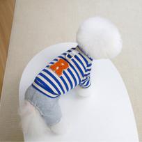 Casual Striped Pet Four-Legged Clothes Autumn/Winter Bichon Frise Warm Clothing Teddy Letter Embroidered Bib Trousers (Blue,XXL)