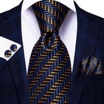 Hi-Tie Dryžuotas Tamsiai Mėlynas Auksinis Paisley Šilkinis Vestuvinis Kaklaraištis Vyrams Servetėlė Manžetės Segtukai Dovana Vyriškas Kaklaraiščių Rinkinys Verslo Šventė Dropshipping black