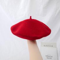 Moteriškos vilnos beretės Kepurės Retro storintos kepuraitės Vienspalvės Šiltos moliūginės kepurės One Size（56-58 cm） red