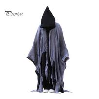Lightweight Breathable Gauze Cape Grim Reaper Hooded Cloak for Men Women, Adult Scary Gothic Devil Role Play Apparel Wizard Cape, Halloween gray