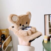 Plush folding screen is suitable for Samsung zflip4 mobile phone case, cute cartoon bear zflip3 warm and anti-drop case. samsung galaxy z flip 7
