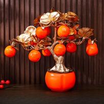 Feng Shui Persimmon Tree Statue Artificial Bonsai Fortune Plant Sculpture Resin for Home Decor red