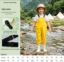 Kids' Waterproof Tidal Overalls: Beach Bib Pants & Wading Gear with Rain Boots Size 25 - Inner 16 cm yellow