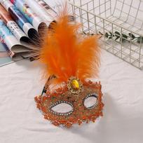 Nėrinių plunksnų kaukė akinanti Helovino maskarado kaukė vakarėliui, šokių kaukė, žavinga išleistuvių vakarams, cosplay renginiams, Kalėdoms orange