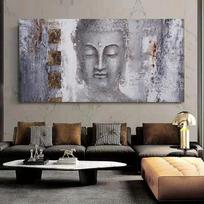 Abstract Buddha Painting Canvas Wall Art Canvas  Modern Buddha Painting For Living Room Wall Art Prints Poster No frame 20x40cm No Framed gray