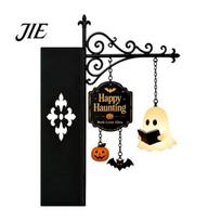 Creative Desk Atmosphere Light Ghost LED Bookshelf Lamp with Pumpkin Bat Hanging Charms, Halloween Decorative Resin Ornaments Bookend Night 1pc A black