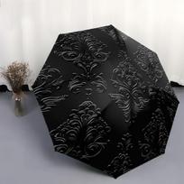 Automatic Open/Close Folding Umbrella with Elegant Black Damask Floral Pattern - Compact Travel Umbrella, Sturdy 8-Rib Shaft, (as the picture,Iron&8K) black