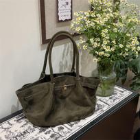 JIAERDI Retro Faux Suede Matte Tote Bag Women Ruffled Large Capacity Shoulder Bag Ladies Casual Premium Commute Handbag 2025 New 30x21x13cm gray