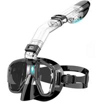 Snorkel Mask Sulankstomas nardymo kaukių rinkinys su Dry Top sistema ir fotoaparato laikikliu, Anti-Fog profesionali nardymo įranga L juoda