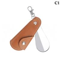 Mini Portable Folding Shoehorn With Leather Bag Stainless Steel Shoe Horn Portable Shoe Lifter Tool For Home Travel as the picture brown