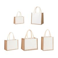 Women Burlap Jute Tote Bag Large Capacity Canvas Travel Storage Handbag Contrast Color Ladies Outdoor Handbag 01