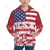 Unisex 3D Youth Hoodie USA United States American Flag Kids Boys Girls Sweatshirt Pullover Hoodies Polyester 120 brown