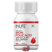 INLIFE Iron Folic Acid, Chelated Ferrous Bisglycinate, 60 Tablets