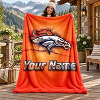 Denver Broncos Custom Name Flannel Blanket Personalized Soft Warm Plush Throw Blanket Customized Gift for Family Friends 80cmx120cm