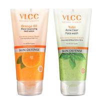 VLCC Tulsi Acne Clear + FREE Orange Oil Pore Cleansing Facewash - B1G1 - 150ml X 2 | Anti-Acne and Oil Control Facewash | Deep cleansing | Paraben beige