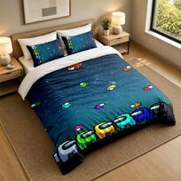 Soft Bedding Set Among Us Pattern, 1 Duvet Cover plus 2 Pillowcases Stylish Bedroom Home Textile 140cmx200cm