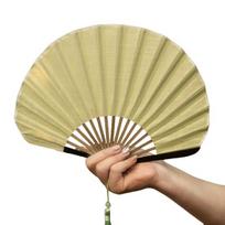 Vintage Cotton Folding Fan Shell Shape Bamboo Ribs Hand Held Fan Portable Summer Fabric Fan Decoration Party Accessories beige