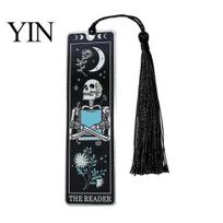 Bend-proof Bookmark Tarot Card Bookmark, Stainless Steel Skeleton Pattern Page Marker, Thin Unique Design Metal Book Mark for Students Reading, Gothic C black