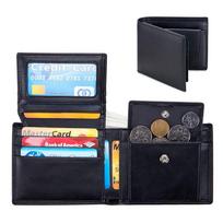 Men's Genuine Leather RFID Tri-Fold Wallet: Soft Cowhide, Retro, Multifunctional Card Holder. gray