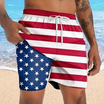 Men's American US Flag 4th of July U.S. 250th Anniversary Eagle Swim Trunks Swim Shorts Board Shorts Mid Waist L blue