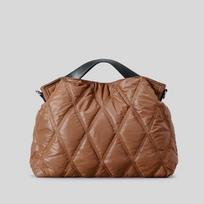Korean Quilted Puffer Tote Bag With Cotton Fill Soft Nylon Shoulder Winter Daily Use Burgundy brown