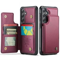 Suitable for Samsung S25Edge phone case, A56 card slot anti-drop leather case, A36 RFID stand protective bottom case Samsung A16 vyno raudonos spalvos