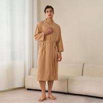 Metų pabaigos vasarinis lengvas vaflinis chalatas - unisex V formos iškirptė, 3/4 rankovės, sugeriantis miego drabužis pavasariui ir rudeniui XXXL white