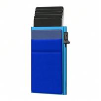 Side Push Automatic Pop Card Men's Wallet RFID Anti-magnetic Thin Credit Card Bag Wallet Blue + Blue Cloth Bag įvairiaspalvis