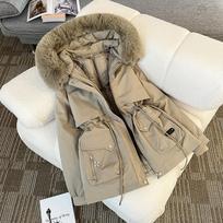 One-piece, Three-wear Parka, Women's Short New Cotton Coat, Winter Cotton Coat, Jacket, Winter Coat XL beige