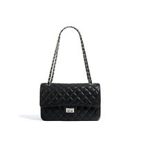 Genuine Leather Caviar Diamond Grid Chain Toe Cover Layer Cowhide Chain Small Fragrant Style Single Shoulder Crossbody Small Square Bag black