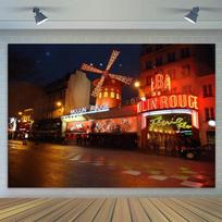 Vintage Street Backdrop city night France Paris Cinemas theaters world famous Moulin Rouge Neon Disco 50s Birthday Party decor 118×59inch/300*150cm
