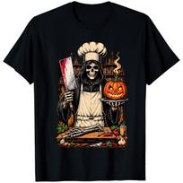Reaper Chef With Cleaver Grim Skeleton Cooking Halloween Pumpkin Funny T Shirt L