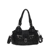 Women's Vintage Washed Denim Multi-Pocket Crossbody Tote & Shoulder Bag black