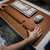 Large Leather Desk Mat Set With Wrist Rest Crazy Horse Anti-slip Office Mouse Pad Computer Keyboard Tan