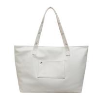 Faux Leather Tote Bag Large Capacity Shoulder Handbag with Front Pocket balta