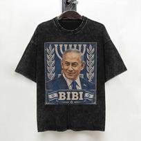 Benjamin Netanyahu Bibi Washed T Shirts Streetwear Vintage T-Shirts  Tee Shirt Men Women Short Sleeve Harajuku Graphic XL black