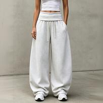 Women's Casual Color Fold Over Loose Fit Sweatpants Joggers for Lounging and Everyday Wear L