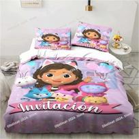 G-Gabbys Cartoon Dollhouse Bedding Set Duvet Cover Bed Quilt Cover Pillowcase Comforter king Queen Size Boys Adult Bedding Set EU Single 135x200cm