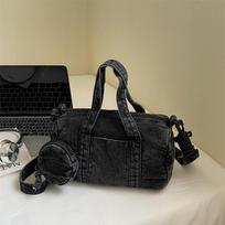 American Style Denim Shoulder Bag Retro Casual Tote Bag Leisure Denim Handbag  Daily black