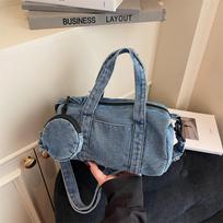 American Style Denim Shoulder Bag Retro Casual Tote Bag Leisure Denim Handbag  Daily beige