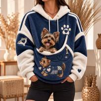 Women's Hoodie with Front Pet Pouch for Small Cats and Dogs, Pullover Sweatshirt L
