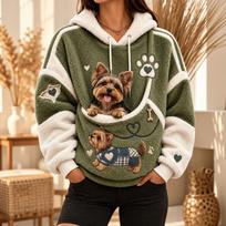 Women's Hoodie with Front Pet Pouch for Small Cats and Dogs, Pullover Sweatshirt L black