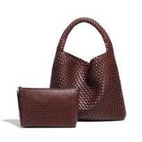 2026 Woven Tote Bag for Women Large Woven Handbag Soft Leather Shoulder Bag Work Shopper Summer Beach Travel Tote Bag with Purse black