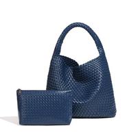 2026 Woven Tote Bag for Women Large Woven Handbag Soft Leather Shoulder Bag Work Shopper Summer Beach Travel Tote Bag with Purse blue