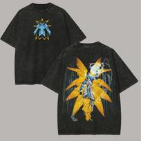 Seraphimon T Shirt Men Digimon Hope Crest Vintage Acid Wash Streetwear Oversized Retro Japanese Anime Graphic Cotton Tees S gray