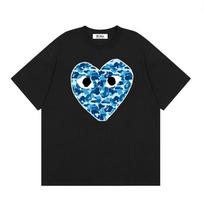 Comme Des Garcons X Bape Grafinis Marškinėliai Jauniems Vyrams Laisvo Kirpimo Trumpomis Rankovėmis M blue