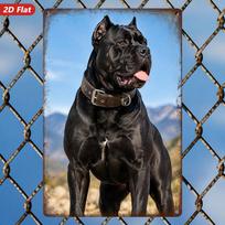 2D Flat, 1pc Cane Corso Dog Metal Sign Wall Art, Muscular Black Dog, Leather Collar, Blue Sky, Mountains, Pet Lover Style, Home Decor, Ideal for Livin 30X40CM