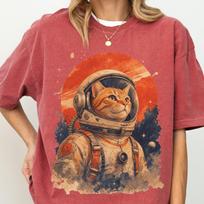 Comfort Colors® Japanese Minimalist 1950s Retro Space Cat Good Luck Kanji T-Shirt ,Astronaut Cat Shirt, Space Cat Shirt, Cat Lover Gift 140 black