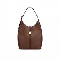 Vintage Lock Bucket Bag Large Capacity Commuter Tote PU Leather Single Shoulder Women Leather Coffee brown